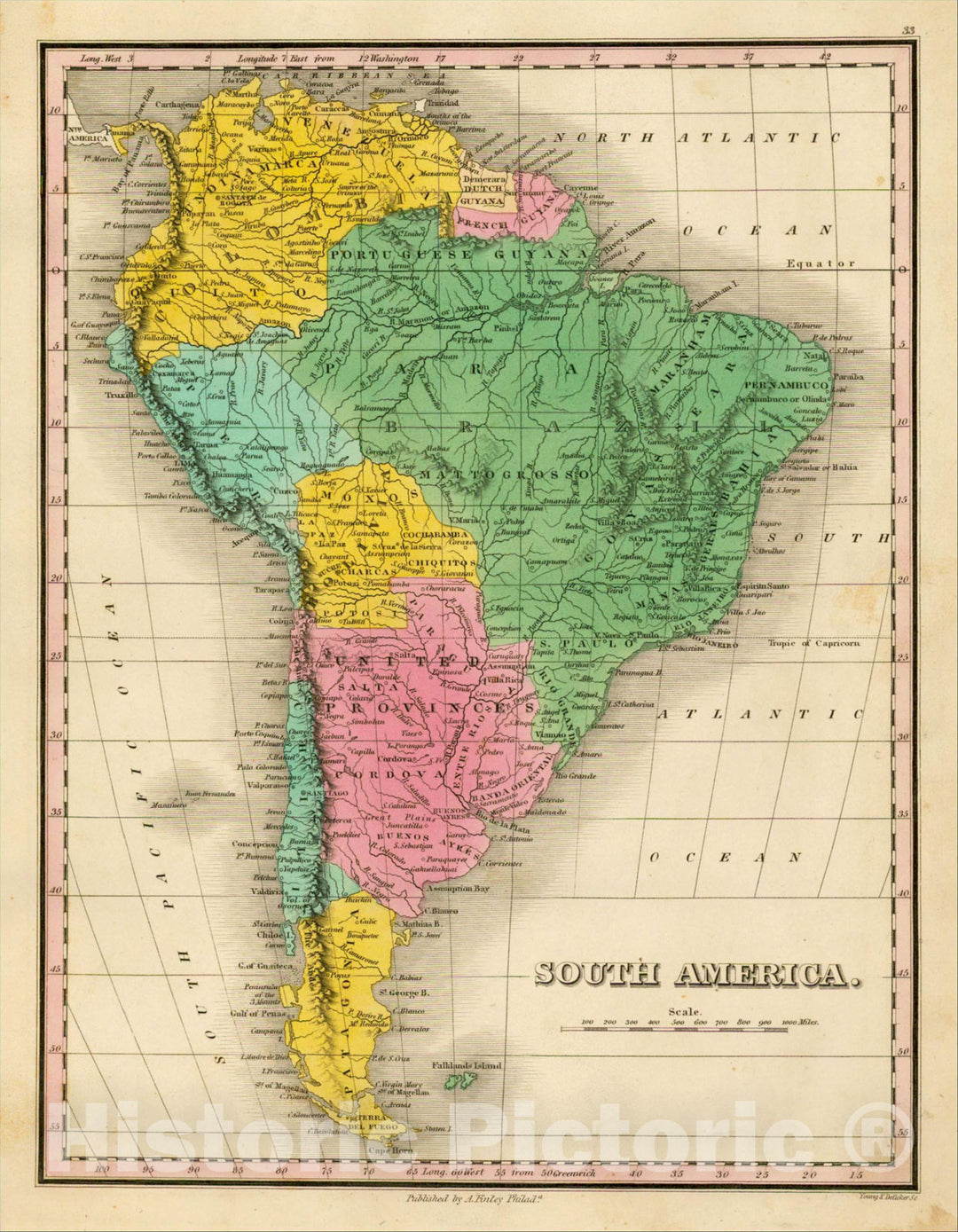 Historic Map : South America, 1826, Anthony Finley, Vintage Wall Art