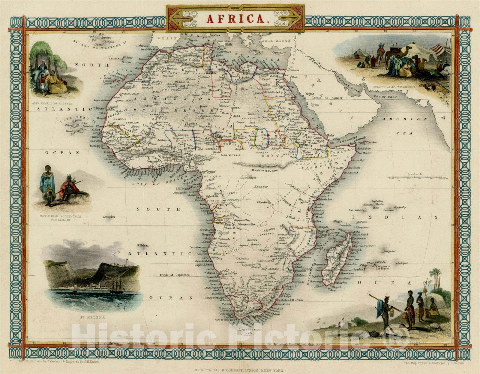 Historic Map : Africa, 1851, John Tallis, v1, Vintage Wall Art