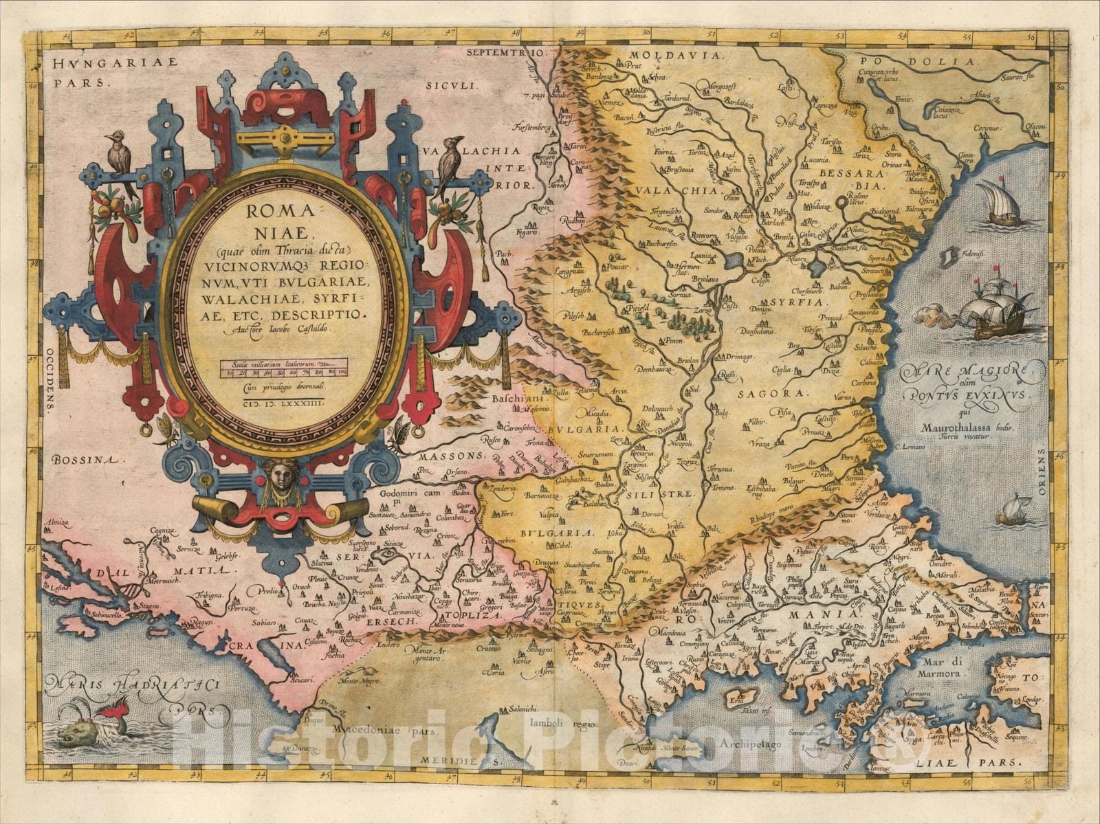 Historic Map : Romaniae, (quae olim Thracia dicta) Vicinarumque Regionum, Uti Bulgariae, Walachiae, Syrfiae, etc. Descriptio., 1584, Abraham Ortelius, Vintage Wall Art