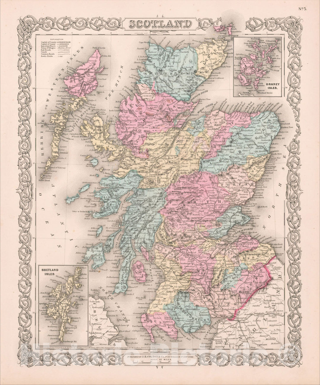 Historic Map : Scotland, 1858, G.W. & C.B. Colton, Vintage Wall Art