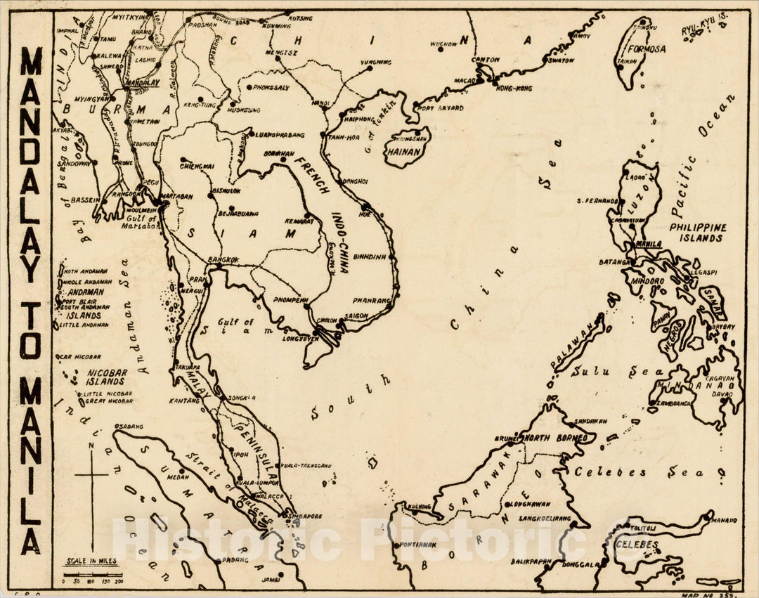 Historic Map : Mandalay to Manila (Names Hong Kong), c1944, Anonymous, Vintage Wall Art