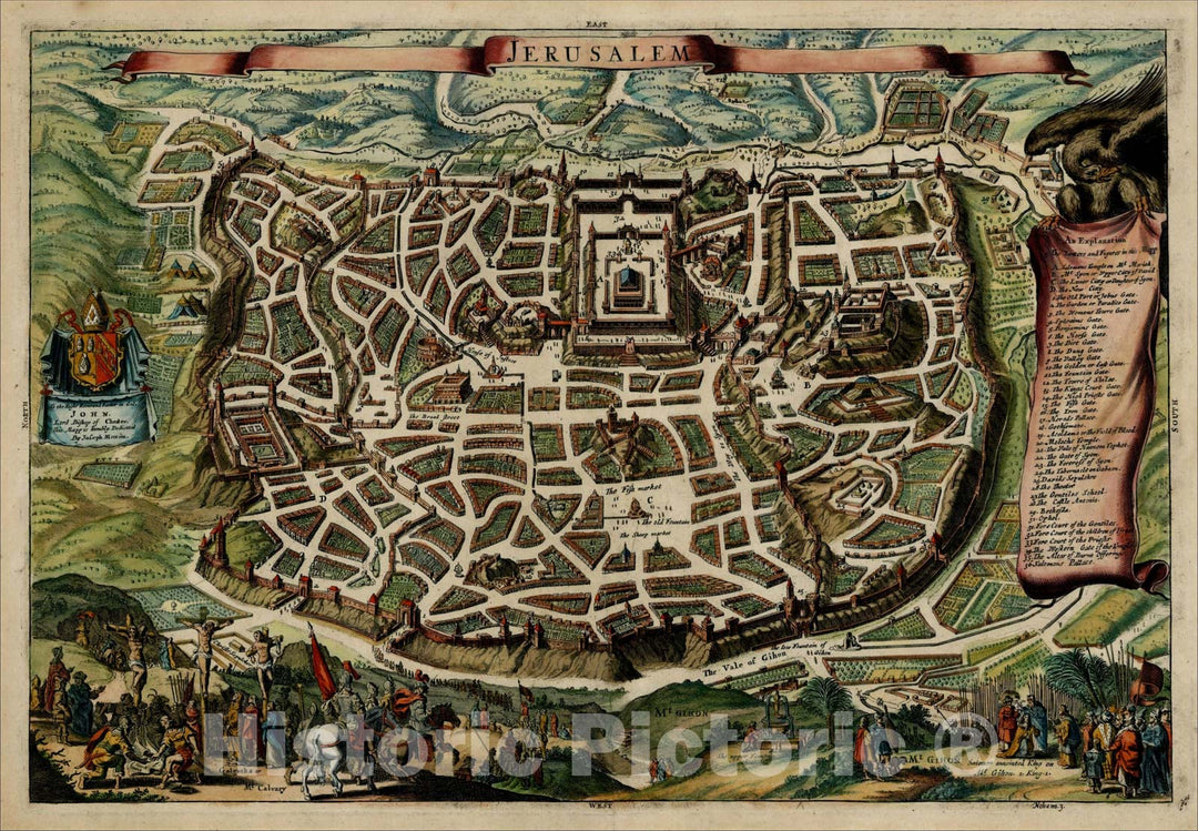 Historic Map : Jerusalem, 1671, Joseph Moxon, Vintage Wall Art