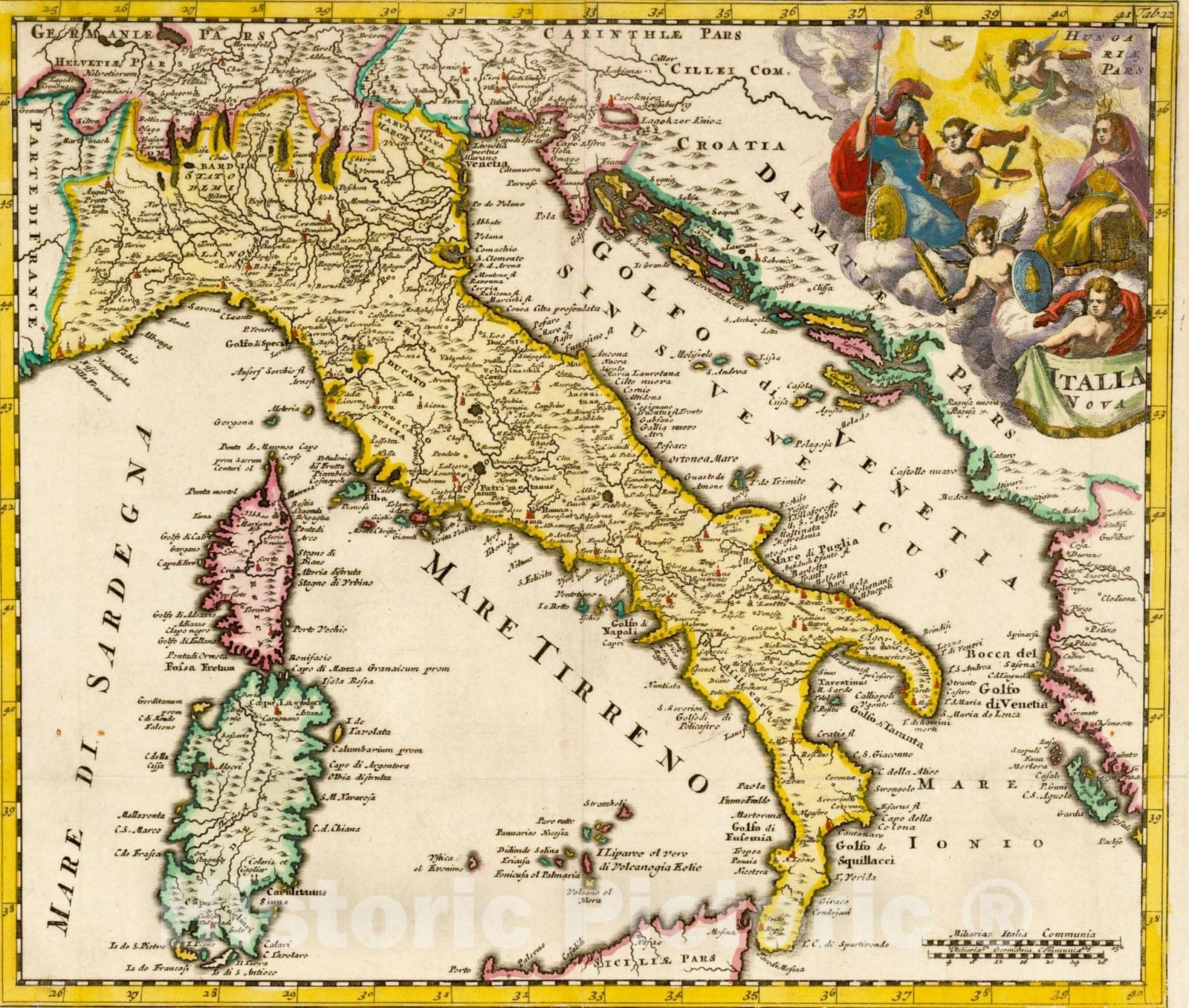 Historic Map : Italia Nova [with Corsica & Sardinia], 1680, Philipp Cl?ver, Vintage Wall Art