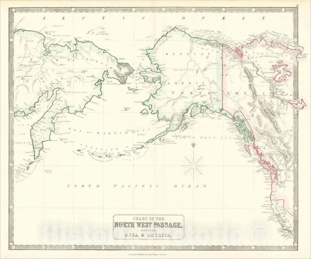 Historic Map : Chart of the North West Passage Between Asia and America, c1855, George Philip & Son, Vintage Wall Art