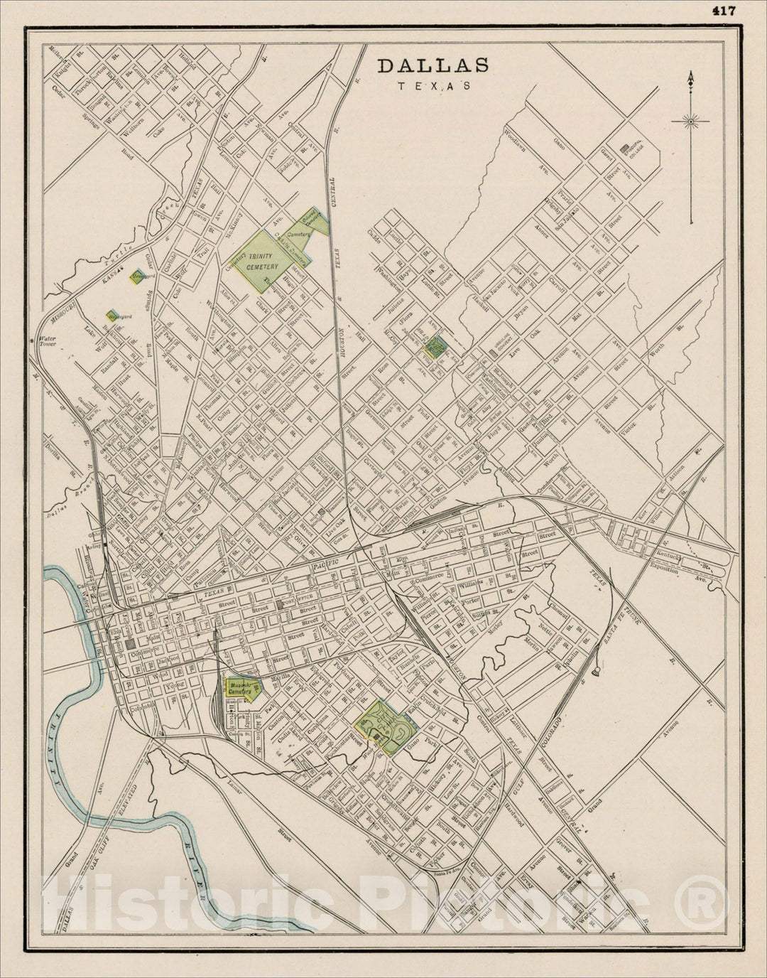 Historic Map : Dallas, Texas, 1898, George F. Cram, Vintage Wall Art