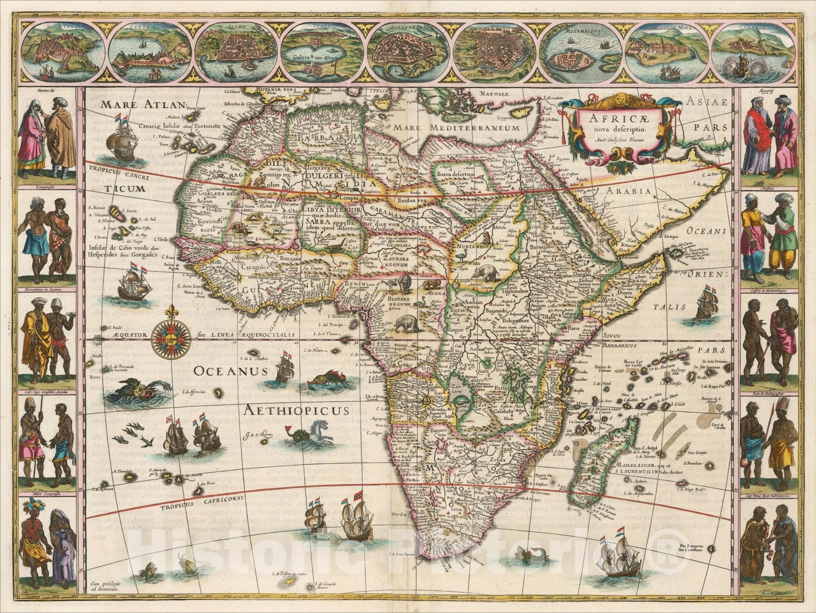 Historic Map : Africae nova descriptio , 1635, Willem Janszoon Blaeu, Vintage Wall Art