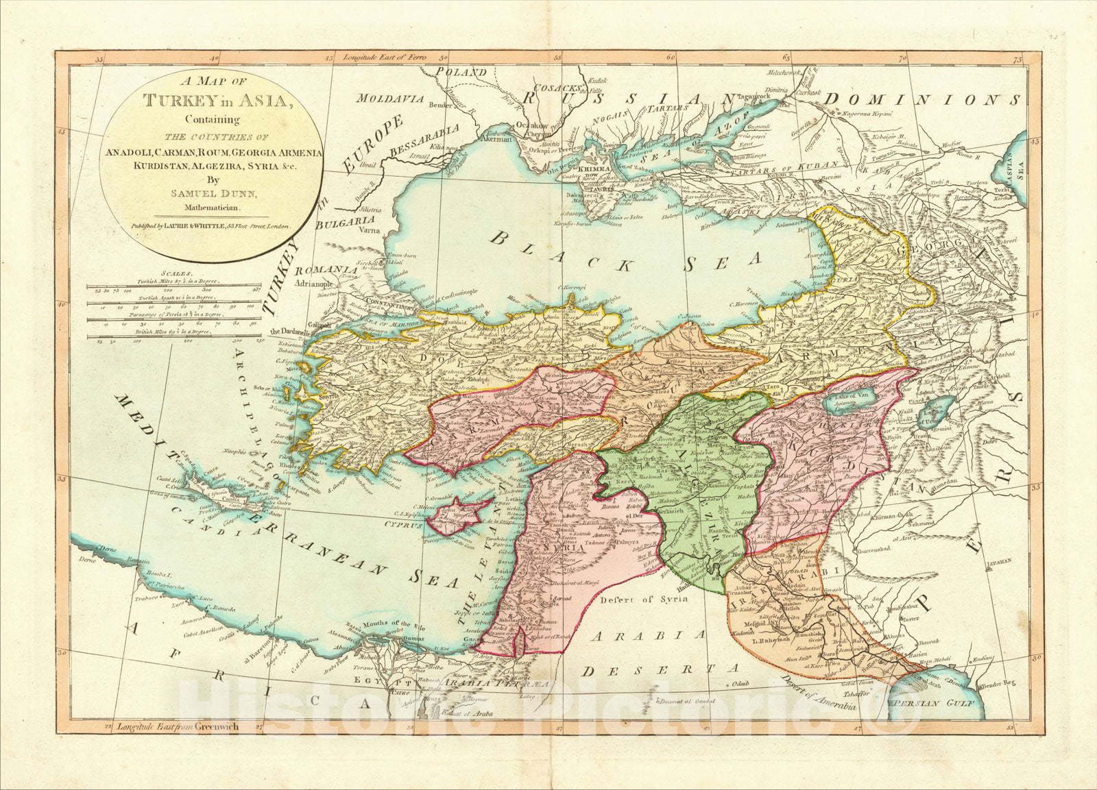 Historic Map : A Map of Turkey in Asia Containing the Countries of Anadoli, Carman, Roum, Georgia, Armenia, Kurdistan, Algeria, Syria & c 1774, 1794, Vintage Wall Art