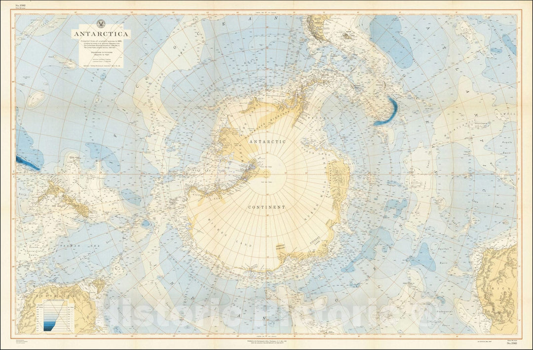 Historic Map : Antarctica, 1943, U.S. Hydrographical Office, Vintage Wall Art