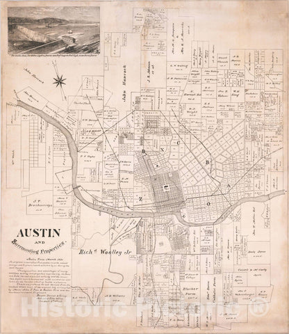 Historic Map : Austin and Surrounding Properties March 1891, 1891, Bergen, Daniel & Gracy, Vintage Wall Art