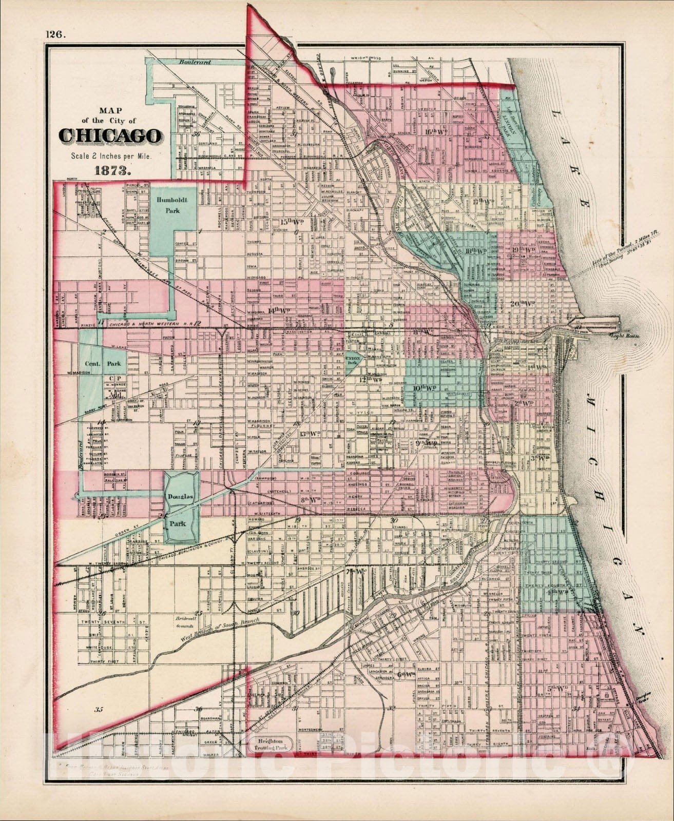 Historic Map : Map of the City of Chicago, 1873, 1873, O.W. Gray, Vintage Wall Art