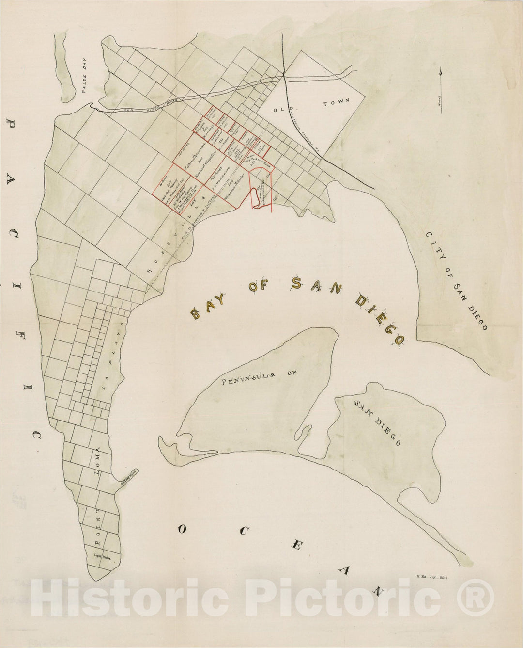 Historic Map : [Untitled Map of San Diego & San Diego Bay], 1892, U.S. War Department, Vintage Wall Art