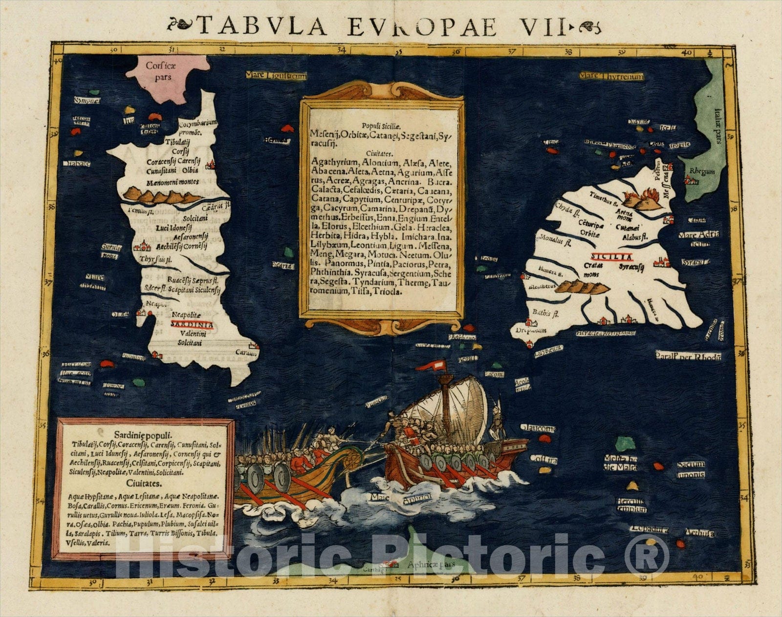 Historic Map : Europae Tabula VII [Sicily, Sardinia, Malta], 1552, Sebastian M?nster, Vintage Wall Art