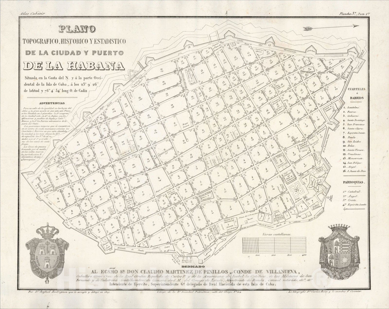 Historic Map : Plano Topografico, Historico y Estadistico de la Ciudad y Puerto de la Habana, 1841, 1841, Rafael Rodriguez, Vintage Wall Art