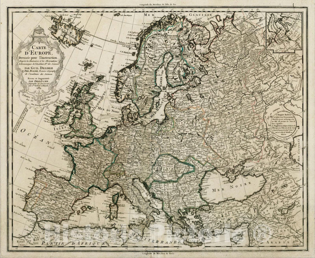 Historic Map : Carte D'Europe, 1789, 1789, Guillaume De L'Isle, Vintage Wall Art