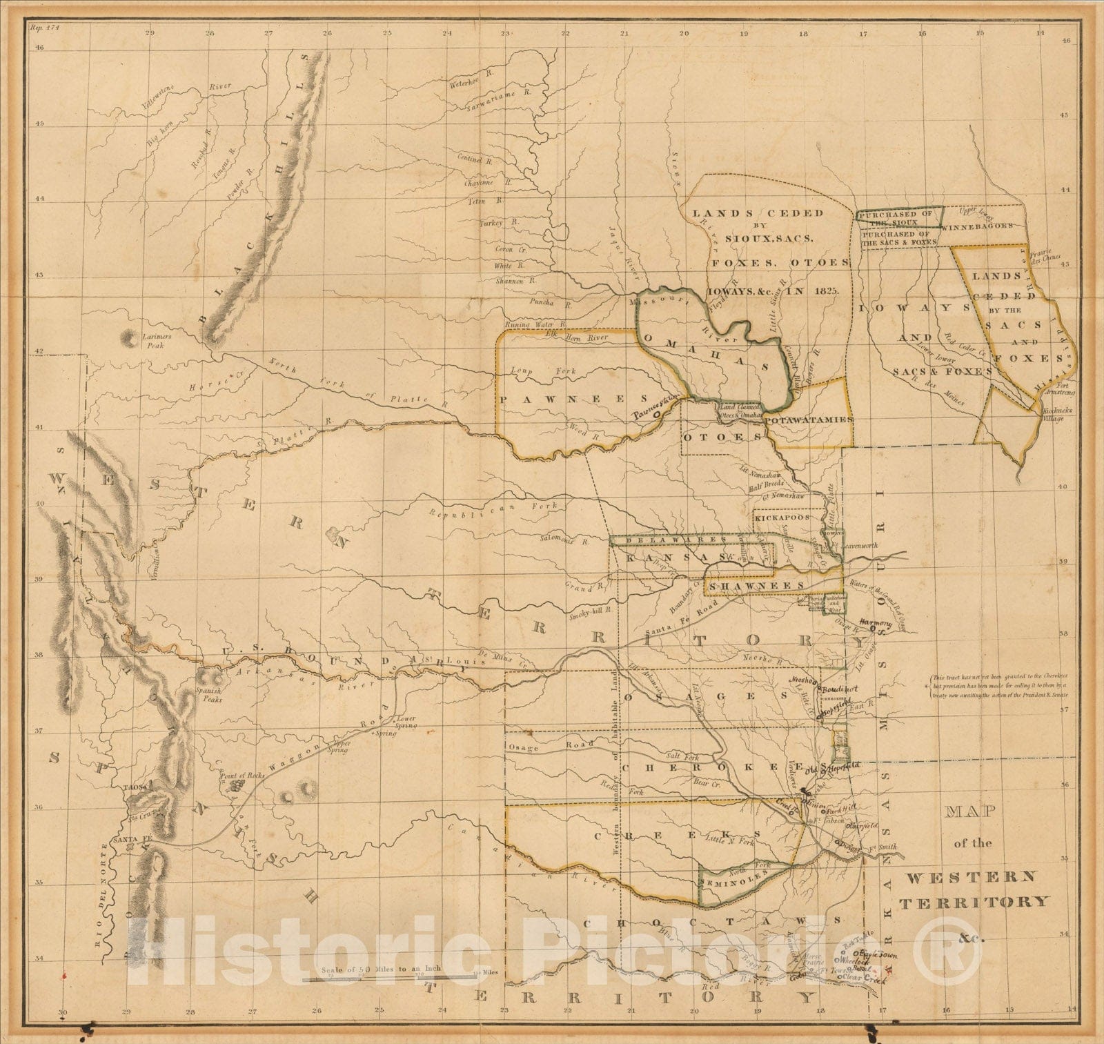 Historic Map : Map of the Western Territory andc. (with location of Christian Missions established in the 1820s added in manuscript), 1834, , Vintage Wall Art