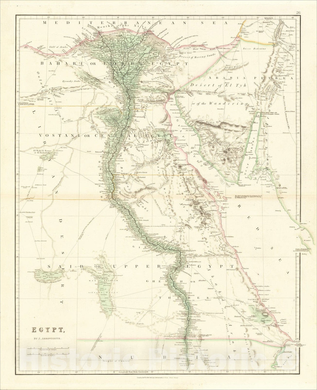 Historic Map : Egypt, 1832, John Arrowsmith, Vintage Wall Art