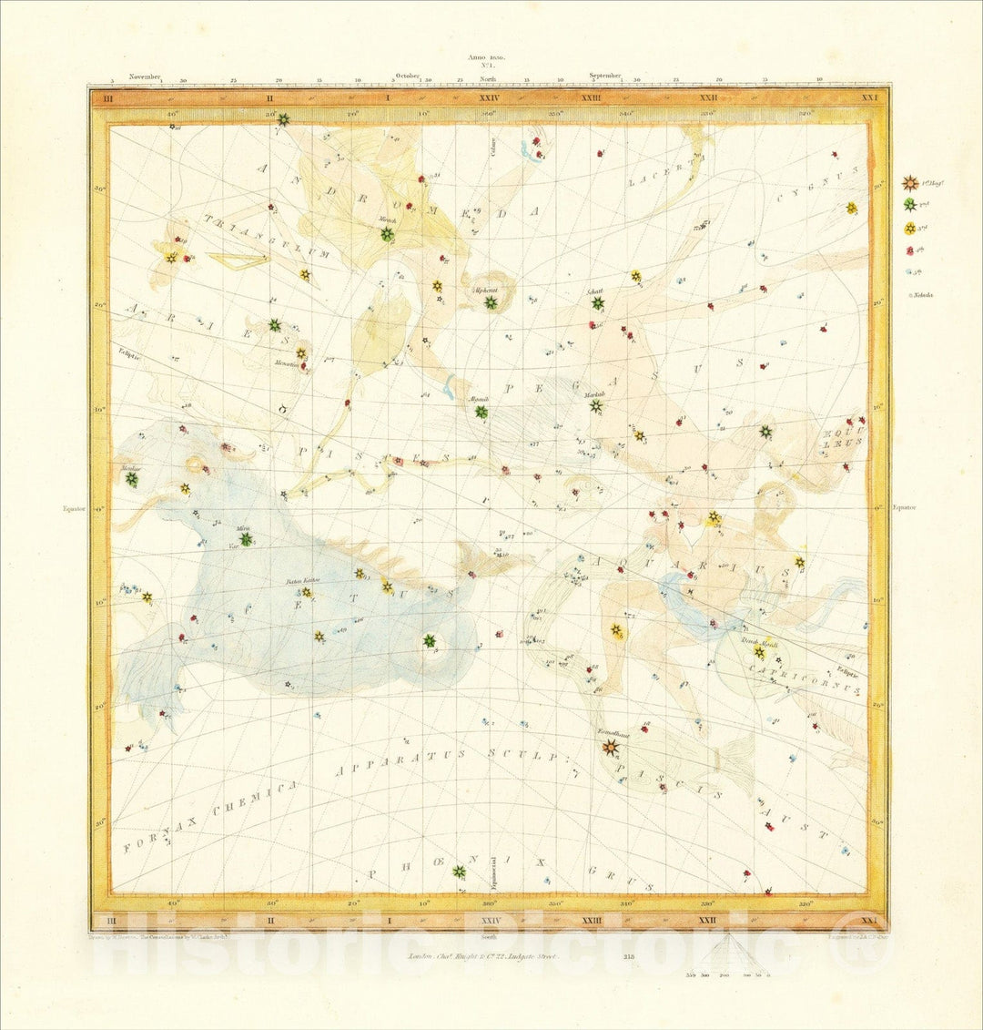 Historic Map : Celestial Map (Aries, Pegasus, Aquarius), 1830, SDUK, Vintage Wall Art