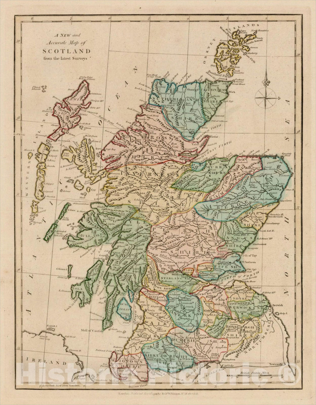 Historic Map : A New and Accurate Map of Scotland from the latest Surveys, 1794, 1794, Robert Wilkinson, Vintage Wall Art