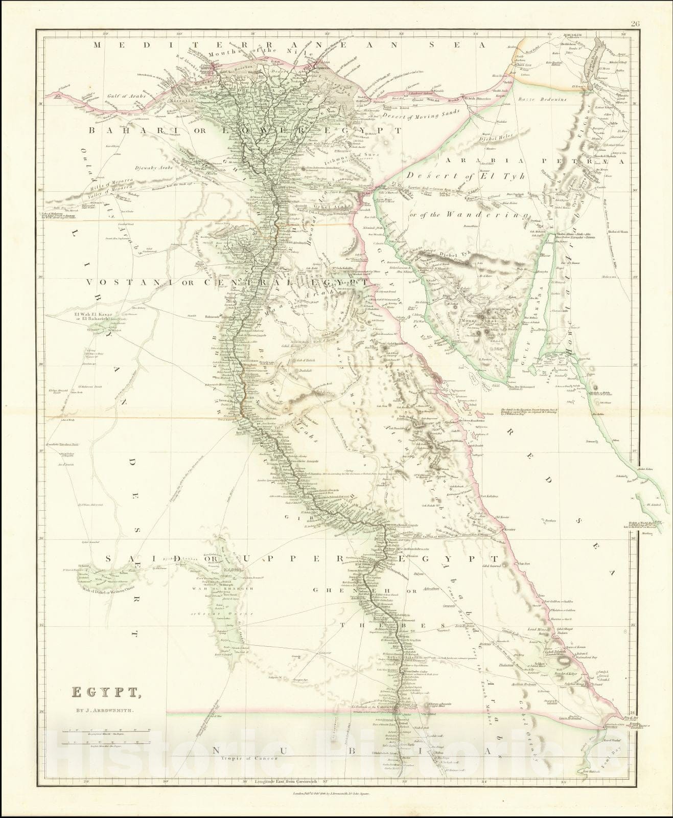 Historic Map : Egypt, 1840, John Arrowsmith, Vintage Wall Art