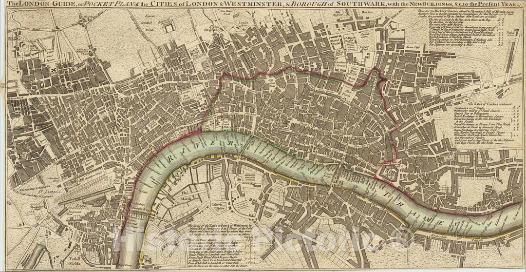 Historic Map : The London Guide or Packet Plan of the Cities of London & Westminster, & Borough of Southwark, 1775, Carrington Bowles, Vintage Wall Art