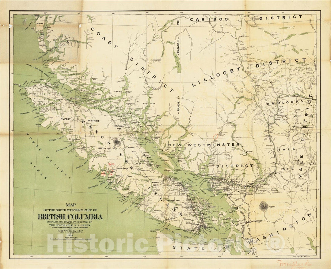 Historic Map : Map of the South-Western Part of British Columbia, 1906, Department of Lands and Works, Vintage Wall Art