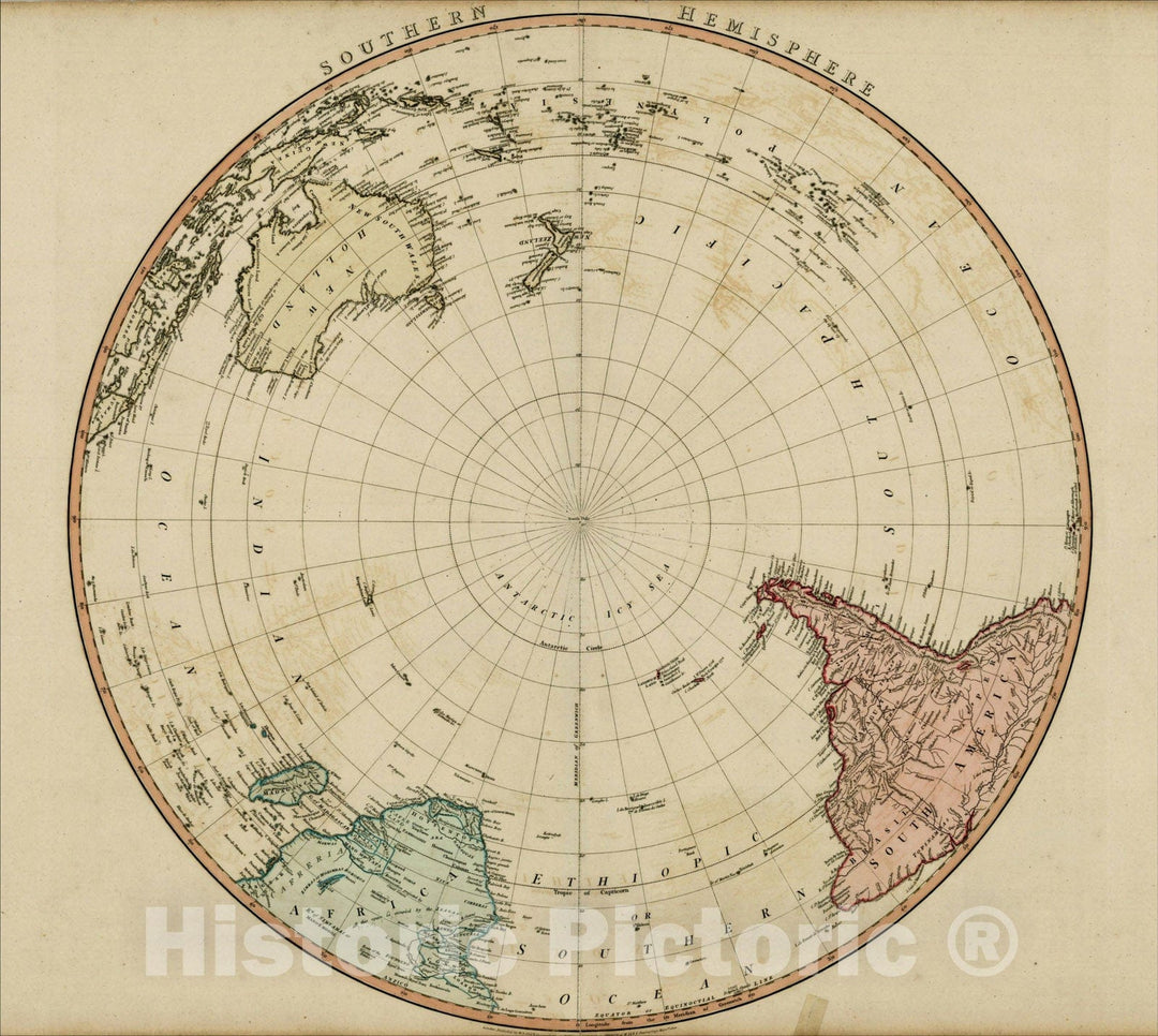 Historic Map : Southern Hemisphere, 1790, William Faden, Vintage Wall Art