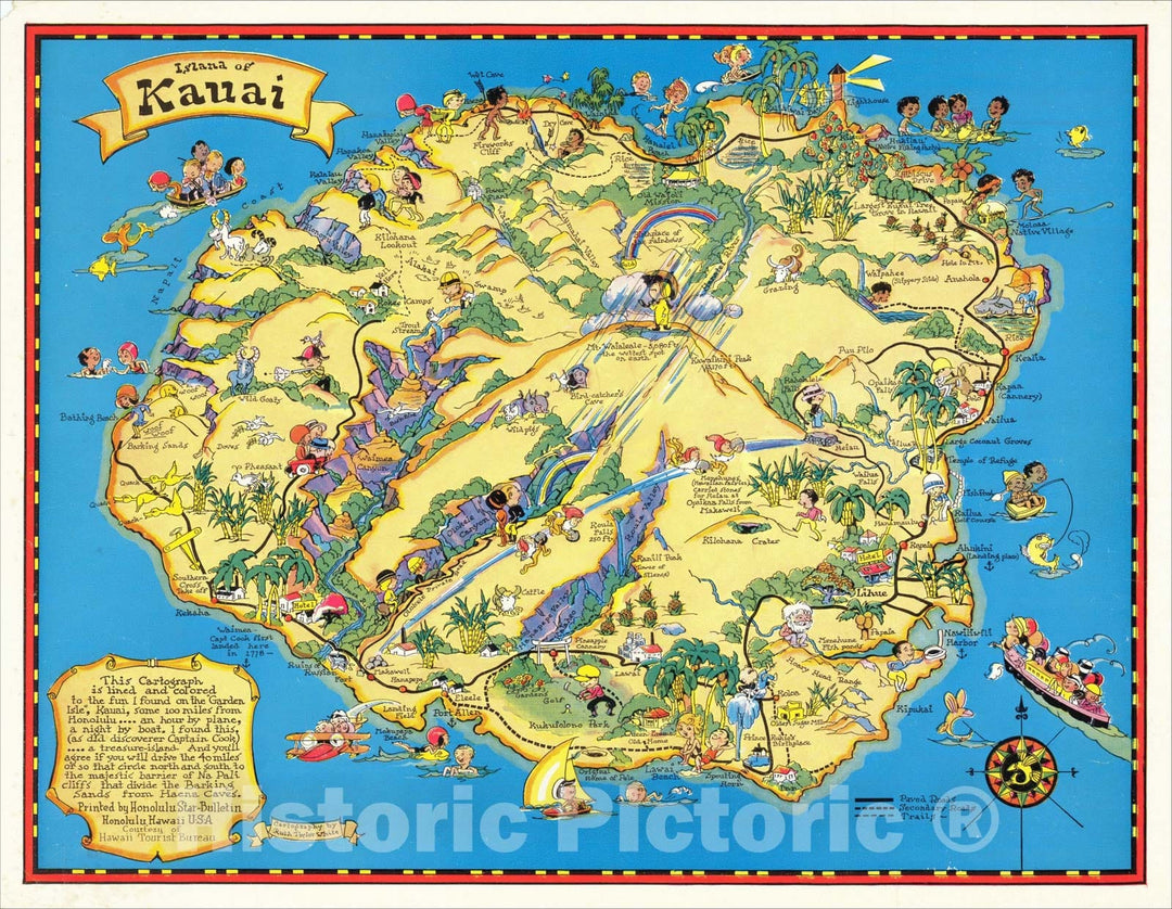 Historic Map : Island of Kauai, 1931, Ruth Taylor White, v1, Vintage Wall Art