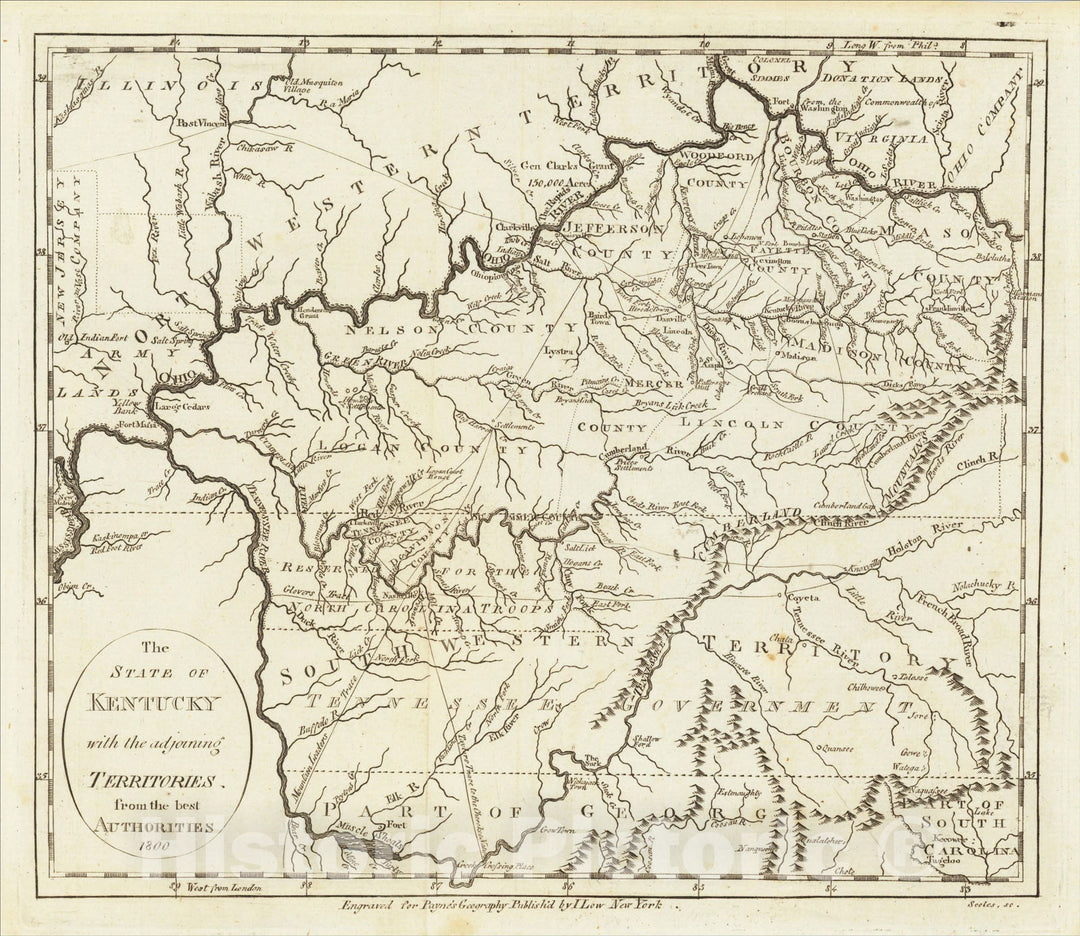 Historic Map : The State of Kentucky with the adjoining Territories from the best Authorities 1800, 1800, John Payne, Vintage Wall Art