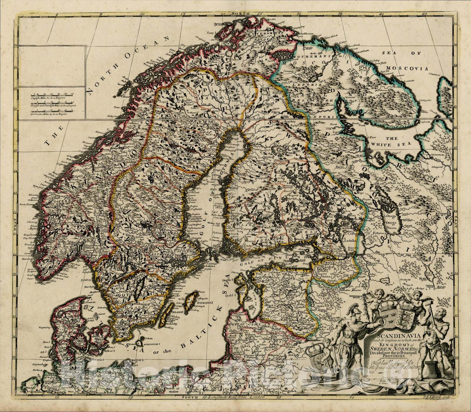 Historic Map : Scandinavia and its Confines in which are the Kingdom's of Sweden, Norway andc. Divided into their Principall Provinces, 1719, 1721, John Senex, Vintage Wall Art