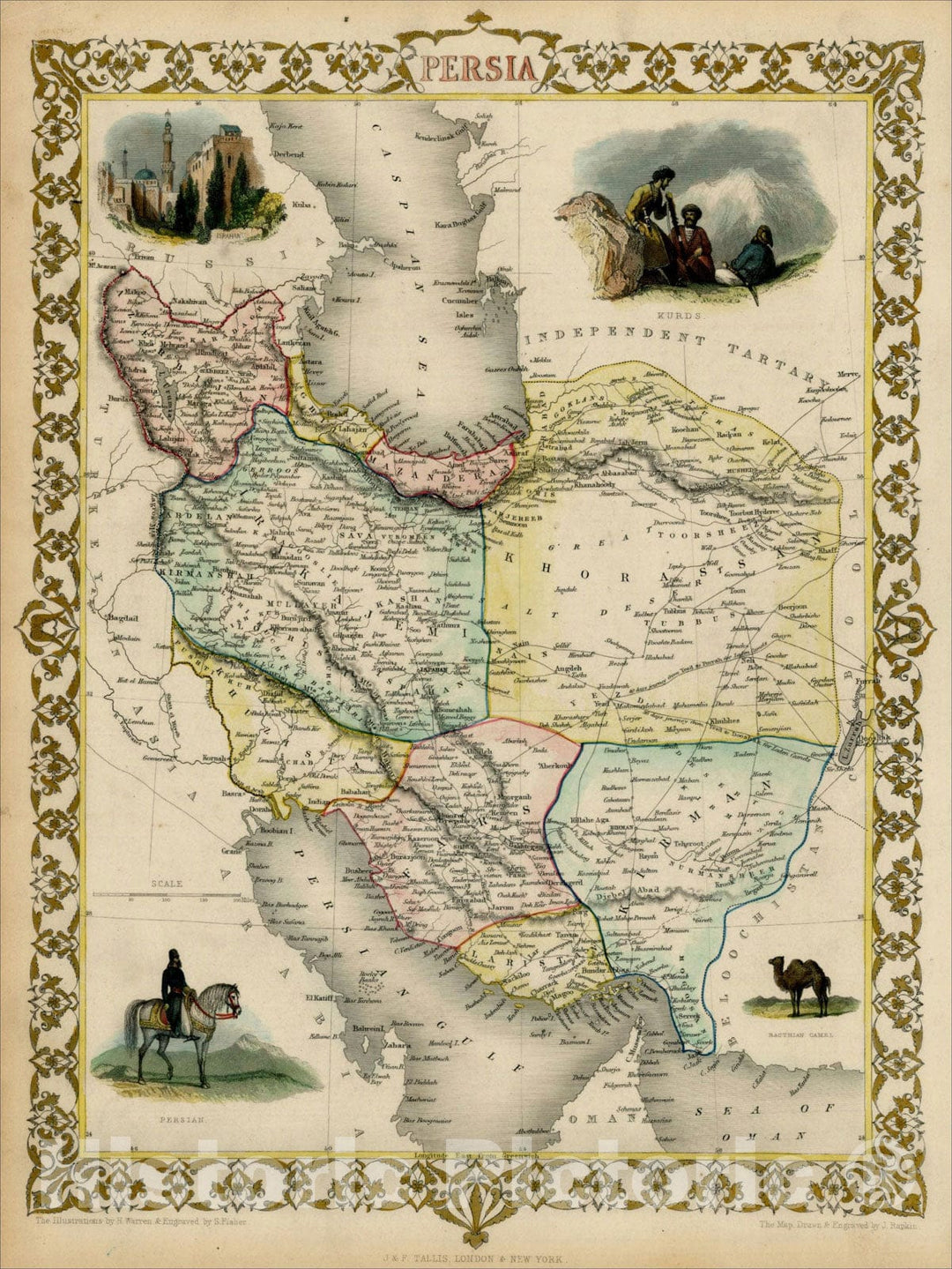 Historic Map : Persia, 1851, John Tallis, v3, Vintage Wall Art