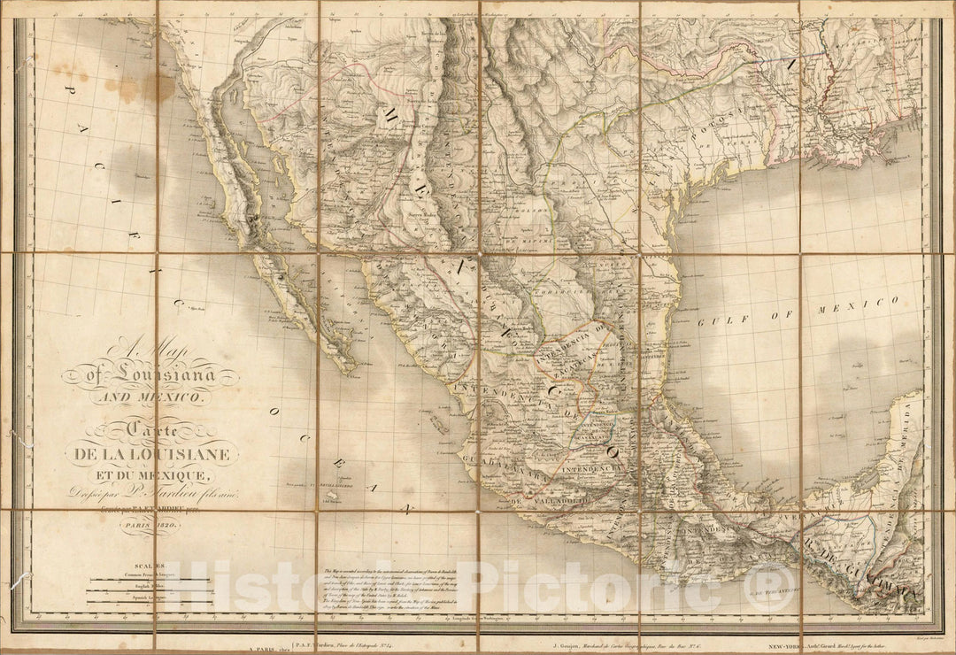 Historic Map : [Provincia de Texas] A Map of Louisiana and Mexico. Carte de la Louisiane et Mexique, 1820, 1820, , Vintage Wall Art