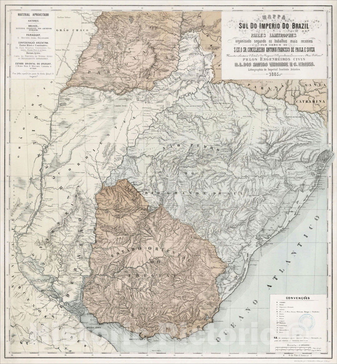 Historic Map : Mappa Do Sul Do Imperio Do Brazil Paizes Limitrophes organisado segundo os trabalhos mais recentes, 1865, , Vintage Wall Art