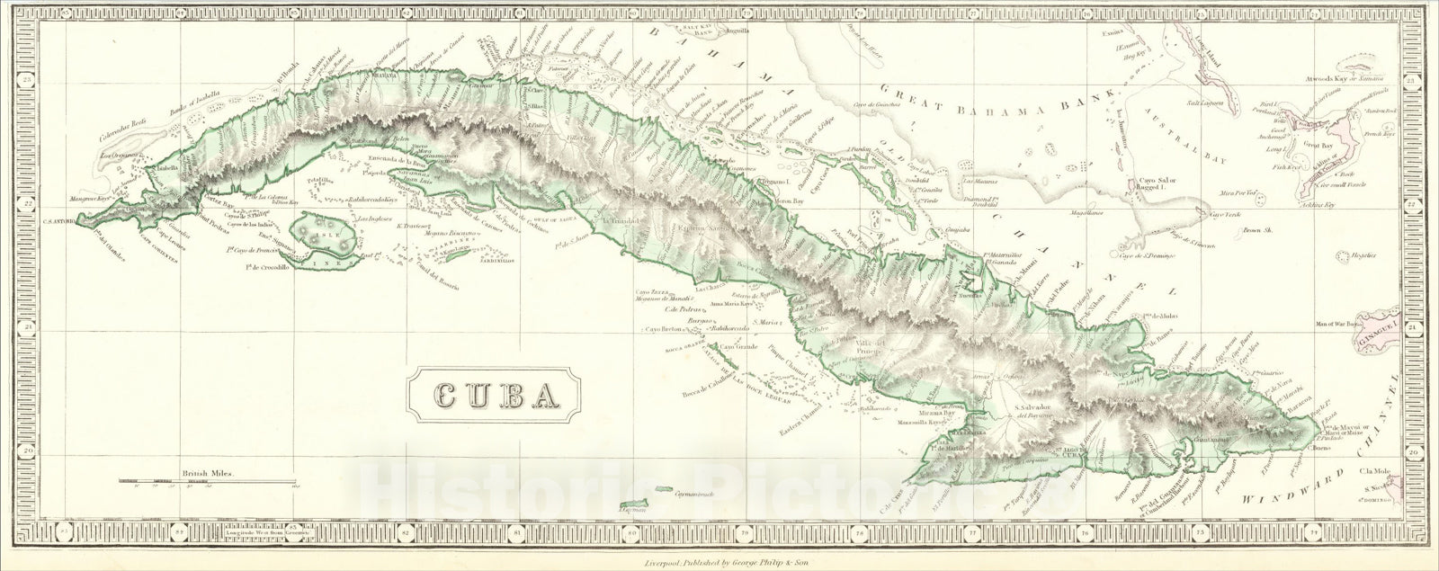 Historic Map : Cuba, 1854, George Philip & Son, Vintage Wall Art