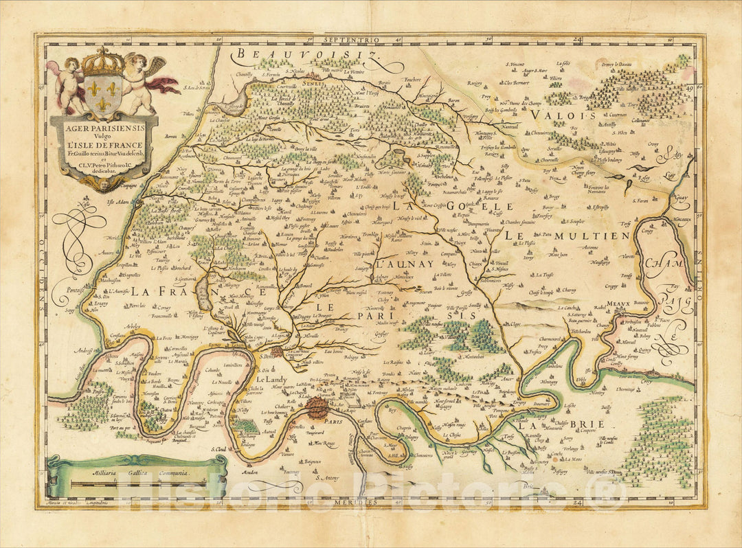 Historic Map : Ager Parisiensis vulgo l'Isle de France, (includes Paris), c1640, Willem Janszoon Blaeu, Vintage Wall Art