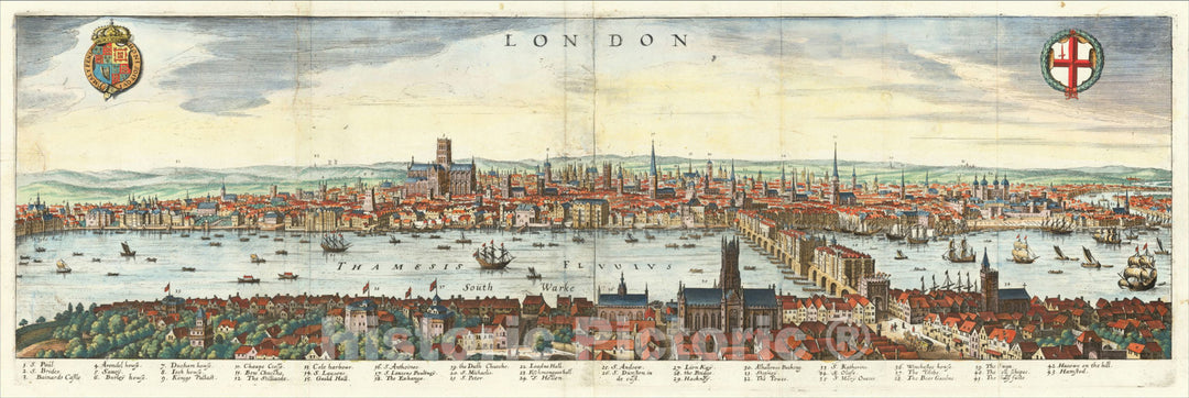 Historic Map : London, c1638, Matthaeus Merian, Vintage Wall Art