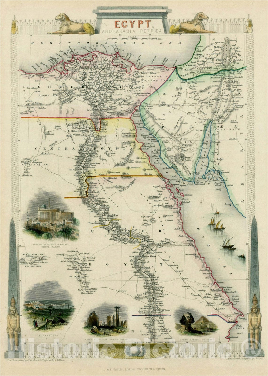 Historic Map : Egypt, And Arabia Petraea, 1851, John Tallis, v2, Vintage Wall Art