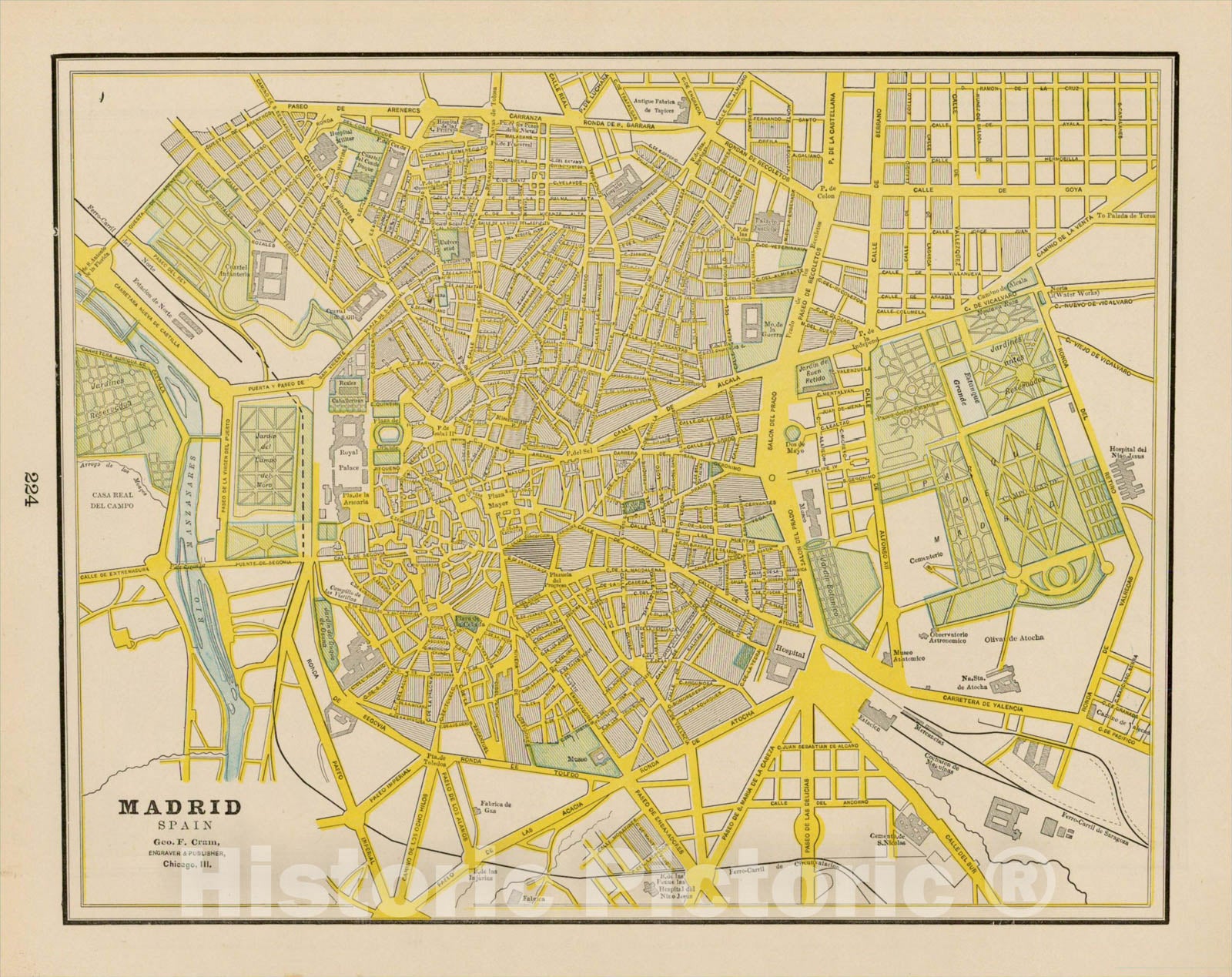 Historic Map : Madrid Spain, c1895, George F. Cram, v1, Vintage Wall Art