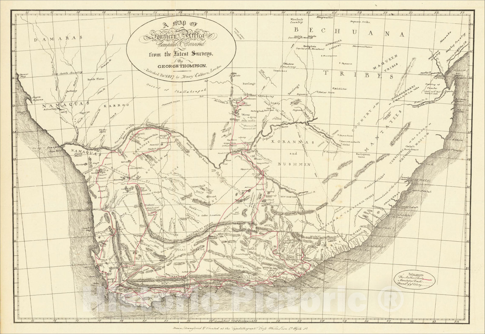 Historic Map : A Map of Southern Africa Compiled & Corrected from the Latest Surveys, By George Thompson, 1827, George Thompson, Vintage Wall Art