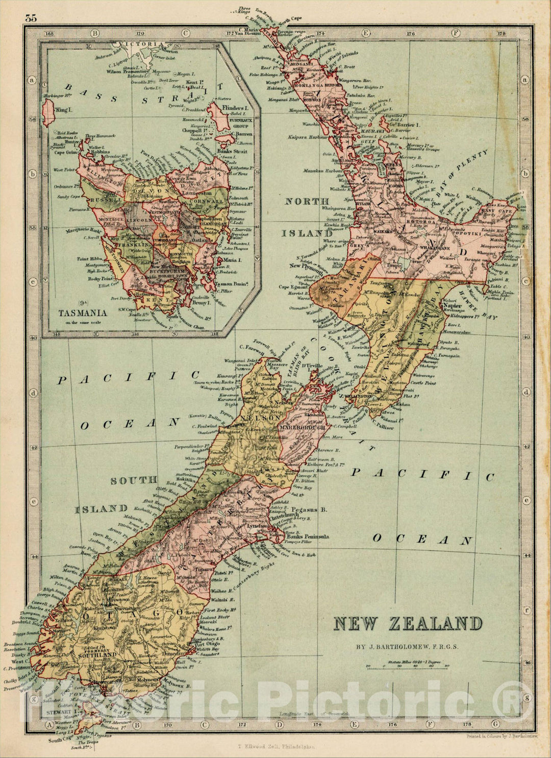 Historic Map : New Zealand, 1873, T. Ellwood Zell, Vintage Wall Art