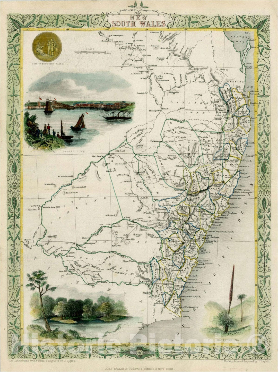 Historic Map : New South Wales, 1851, John Tallis, v3, Vintage Wall Art