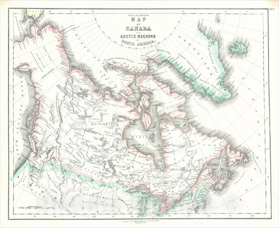 Historic Map : Gall and Inglis' Map of Canada and Arctic Regions of North America, c1845, Gall, Vintage Wall Art