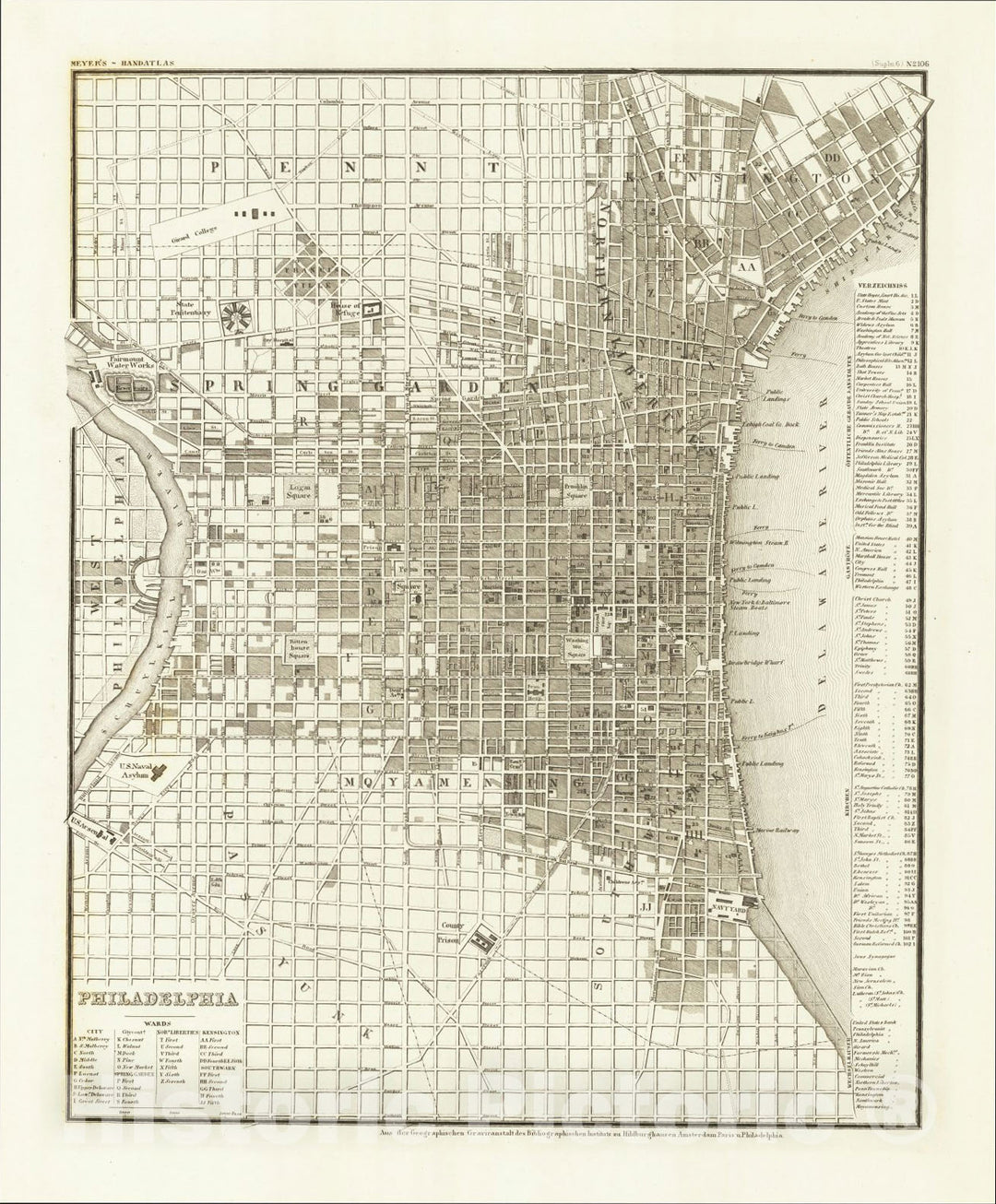 Historic Map : Philadelphia, 1846, Joseph Meyer, Vintage Wall Art