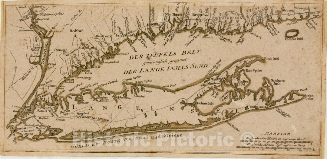 Historic Map : [Long Island & Vicinity] Der Teufels Belt gemeiniglich genannt der Lange Insels Sund, 1776, Johann Carl Muller, Vintage Wall Art