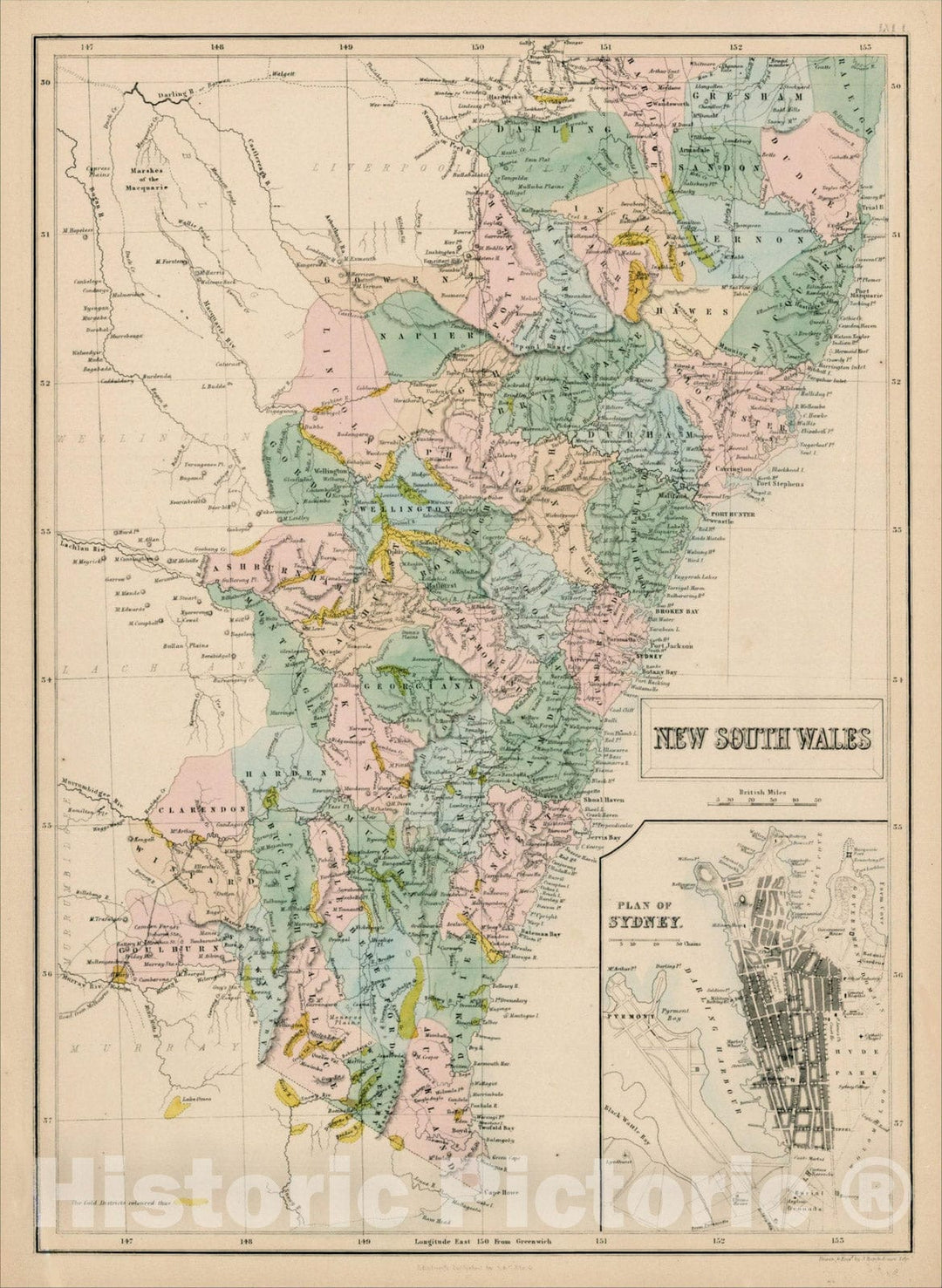 Historic Map : New South Wales, 1848, Adam & Charles Black, Vintage Wall Art