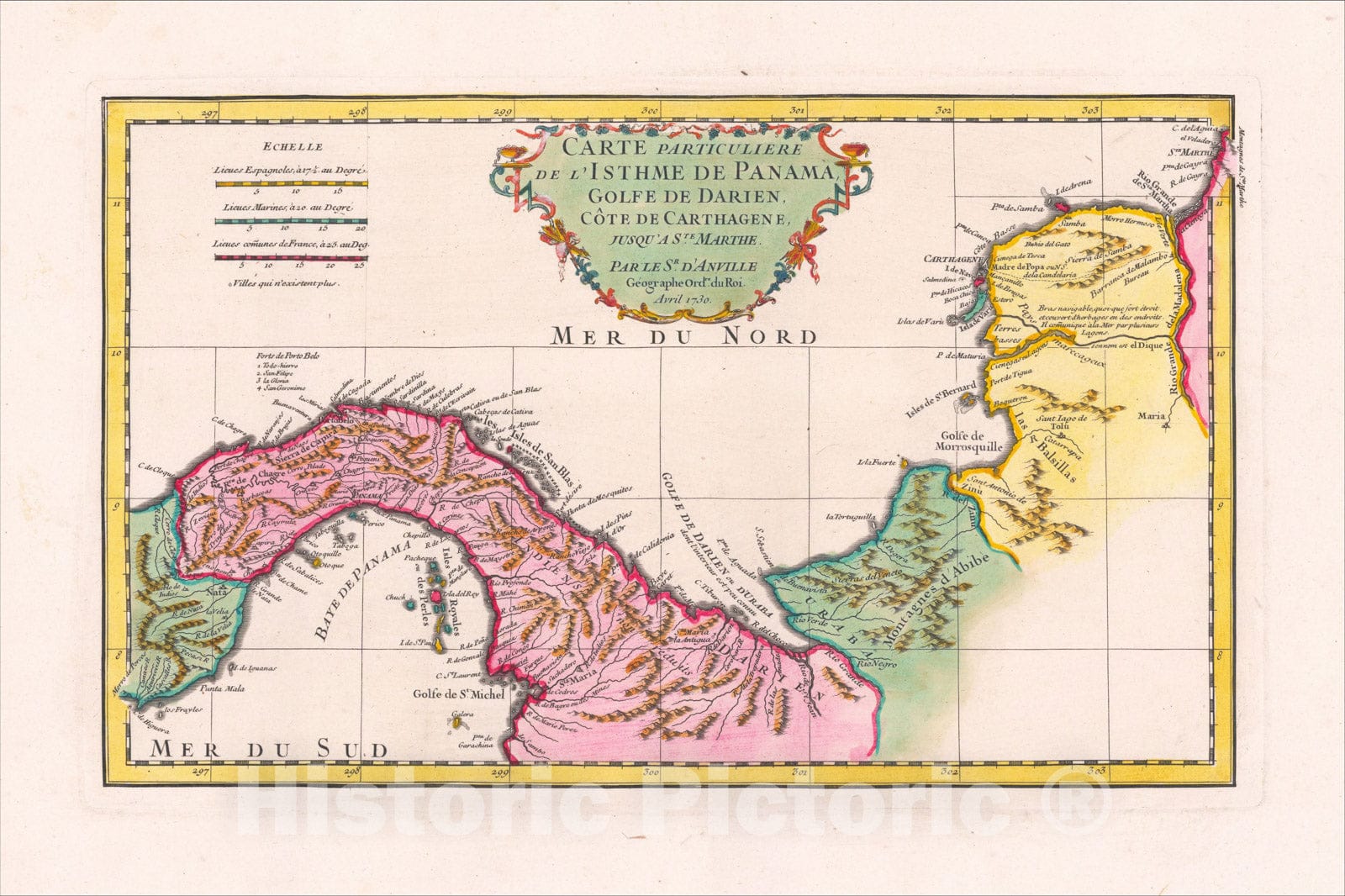 Historic Map : Carte particuli?e de l'isthme de Panama, golfe de Darien, c?e de Carthagene, jusqu'?Ste Marthe, 1730, , Vintage Wall Art