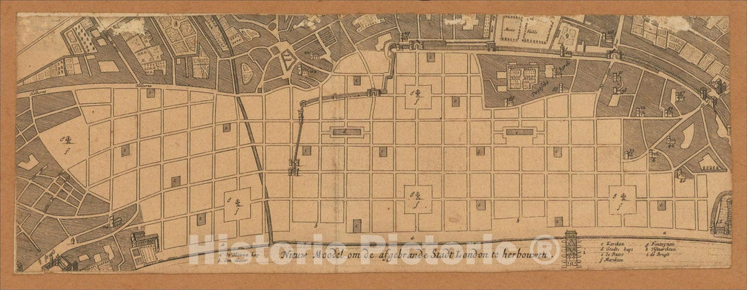 Historic Map : Nieuw Moodel om de afgebrande Stadt London te herbouwen, 1666, Anonymous, Vintage Wall Art