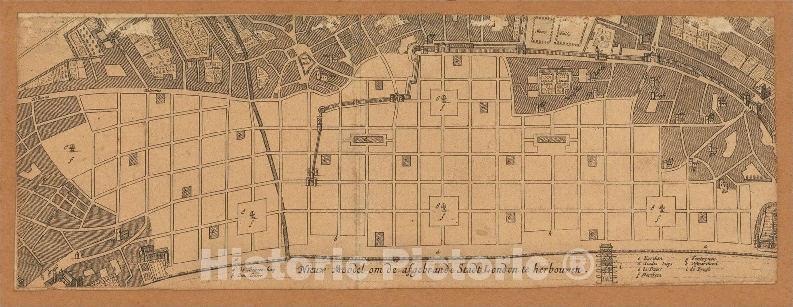 Historic Map : Nieuw Moodel om de afgebrande Stadt London te herbouwen, 1666, Anonymous, Vintage Wall Art