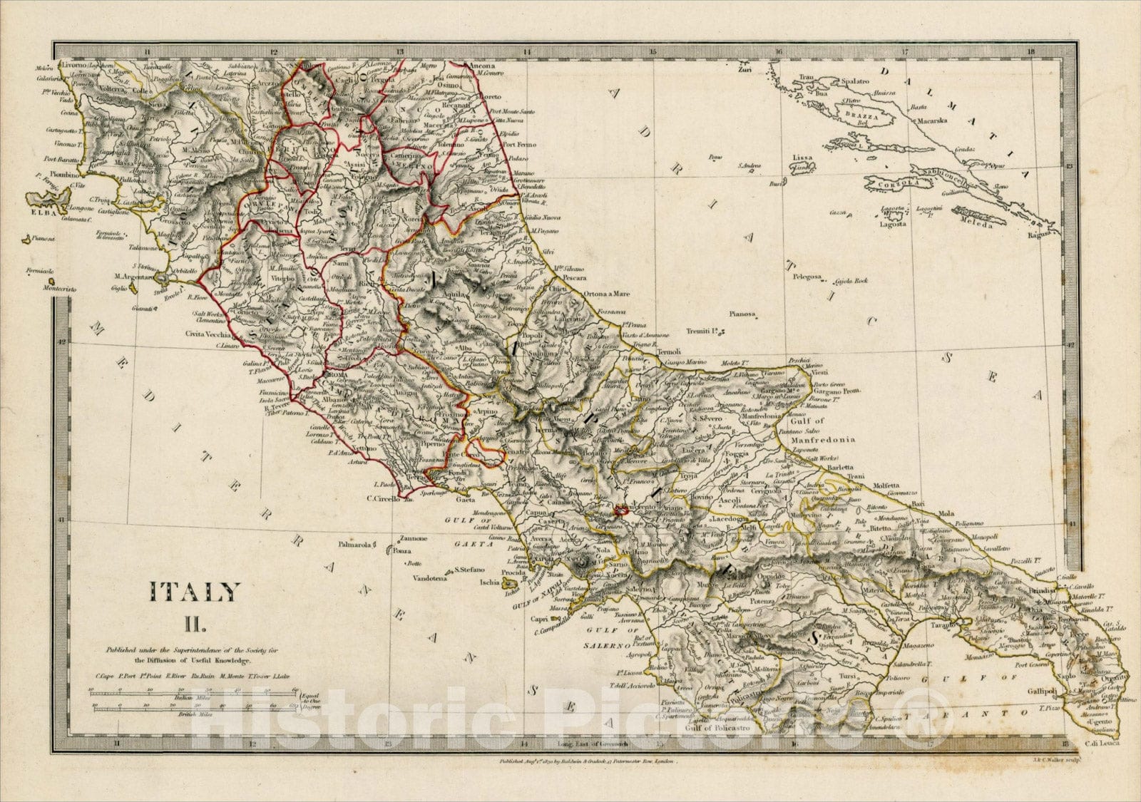 Historic Map : Italy II (Tuscany to Naples), 1830, SDUK, Vintage Wall Art