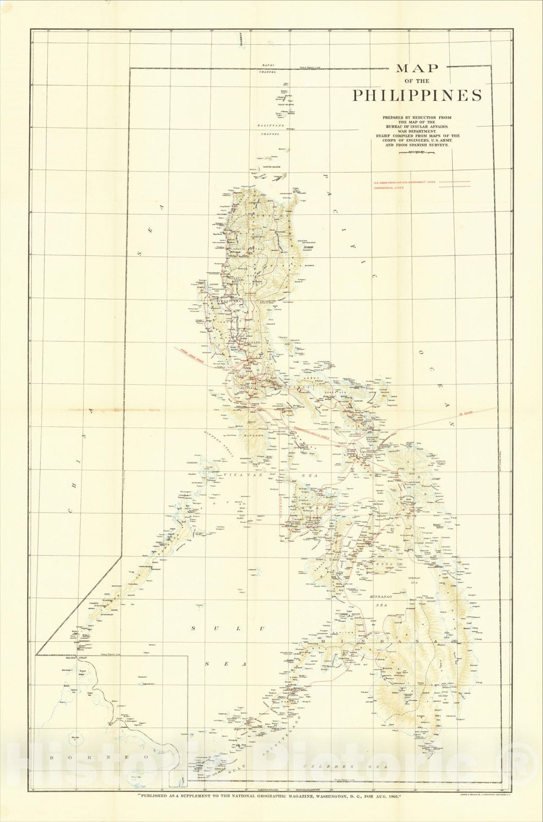 Historic Map : Map of the Philippines Prepared By Reduction From The Map of The Bureau of Insular Affairs, 1905, National Geographic Society, Vintage Wall Art