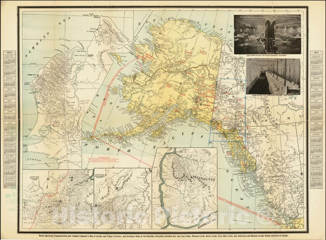 Historic Map : Map of Alaska and Yukon Territory, and Sectional Maps of the Klondike, Koyukuk, Golfin Bay and Cape Nome, Manook Creek, Birch Creek, 1900, Vintage Wall Art